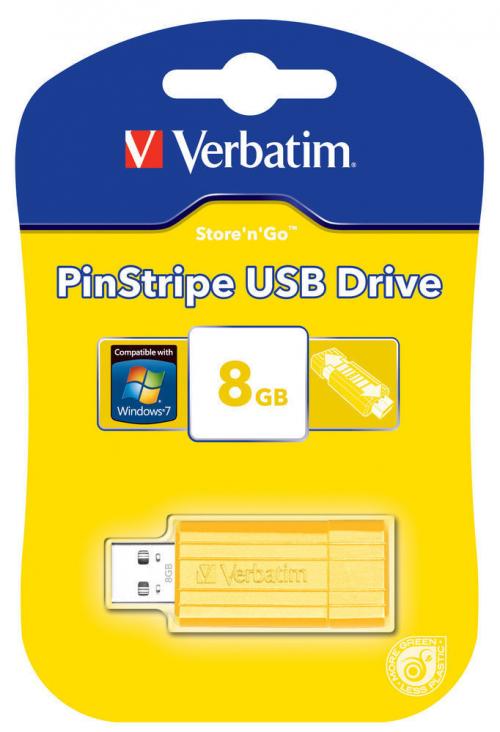 Verbatim PinStripe USB 2.0 Flash Pen Drive Stick Yellow 8GB