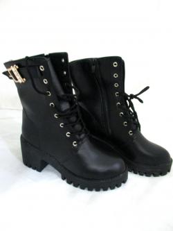 Ladies Black PU Leather High Ankle Boots