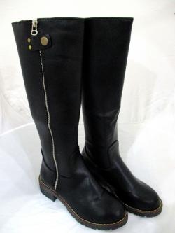 Ladies Fashionable Black Leather Long Riding Full Length Zipper Boots