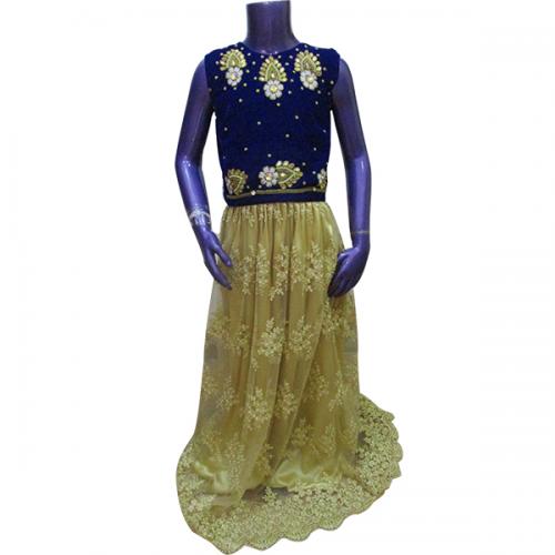 Blue Embroidered Long Frock For Kids - (JU-009)