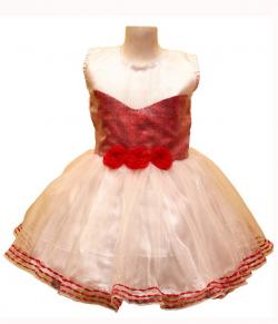 Red Sequence Covered Frock With Tissue Top - (JU-065)
