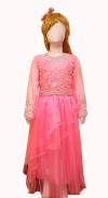 Pink Shiny Full Frock With Silver Bead Worked Top - (JU-069)