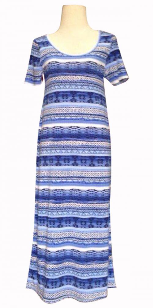Blue & White Printed Long Dress For Ladies - (SAS-014)