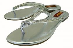 Silver Flat Party Sandal For Ladies - (1153)