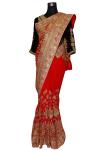 Red Indian Jarsi Chiffon With Glitter Shine Saree - (AE-029)