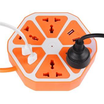 4 USB Hexagon Power Socket Extension Plug Electrical Outlet