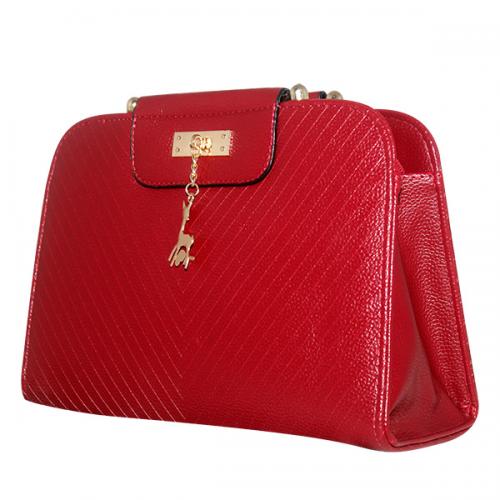 Dark Red Shiny Fancy Handbag For Ladies - JRB-0007