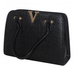 V Luxury Fashion Letter Lady Handbag - Dark Black - JRB-0010