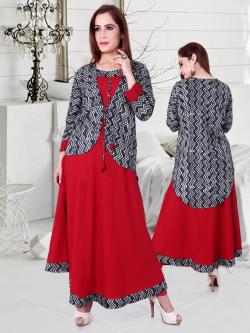 Specially Designed Red Rayon Kurti with Jaipuri Jacket