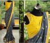 Grey Yellow Designer Georgette Saree with Blouse