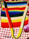 rainbow coloured crocheted side bag