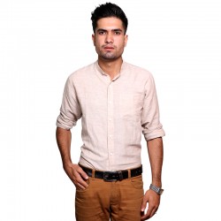 100% Cotton Plain Mandarin Collar Long Sleeve Shirt