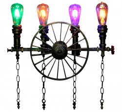 Rustic Wheel 4 Water Pipe Lamp - Vintage Lights