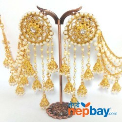 Gold Toned Faux Moti and Stones Studded Bahubali Style Danglers