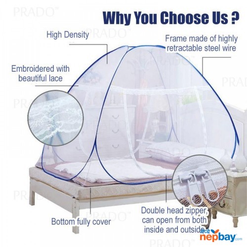 Portable Mosquito Net- Sleep Screen Pop-up Mosquito Net Bed Guard Tent Folding Attached Bottom With Zipper Anti-Mosquito Cloth For Babies Adults Travel Camping ( 150*200CM) (Color May Vary)