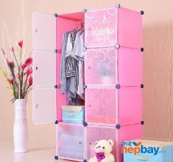 6 Cubes pink Hand Painted Armoire Non-see Through PP Material Cube FH.TOPY Closet Wardrobe (MP-28-51)