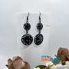 Black Stone Adorned Double Round Drop Earrings
