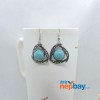 Silver/Turquoise Round Stone Adorned Silver Dot Patterned Earrings