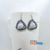 Silver/White Round Stone Adorned Silver Dot Patterned Earrings