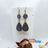 Golden/Multicolored Drop Shaped Tribal Patterned Antique Style Earrings (Blue)