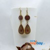 Golden/Multicolored Drop Shaped Tribal Patterned Antique Style Earrings (Red)