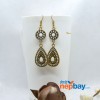 Golden/Multicolored Drop Shaped Tribal Patterned Antique Style Earrings (White)