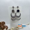Silver Toned Casual Chandbali Designed Mirror Adorned Earrings