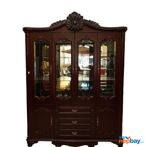 Wooden Large Carved Showcase Cupboard With Multiple Door (5'3" x 1'5" x 7'5")