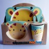 5 Pieces Bamboo Kids Plate Meal Set Dinner Plate for Children